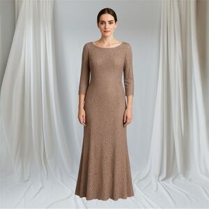 NWT Adrianna Papell Womens Taupe Long lace gown S Evening Dress size 18W